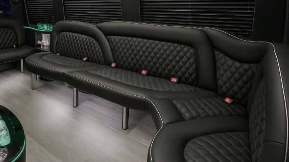 Interior of Charter Bus Company Framingham's 14 Passenger Sprinter Limousine in Framingham