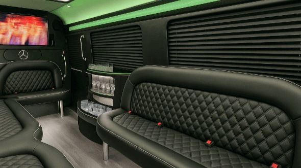 Interior of Charter Bus Company New Bedford's 14 Passenger Sprinter Limousine in New Bedford