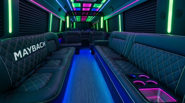 Interior of Charter Bus Company Cranston's 20 Passenger Party Bus in Cranston