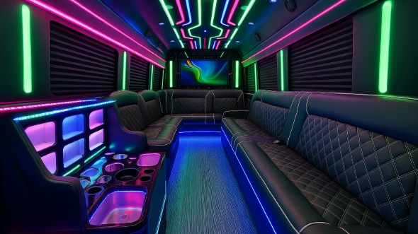 Interior of Charter Bus Company Cranston's 28 Passenger Party Bus in Cranston